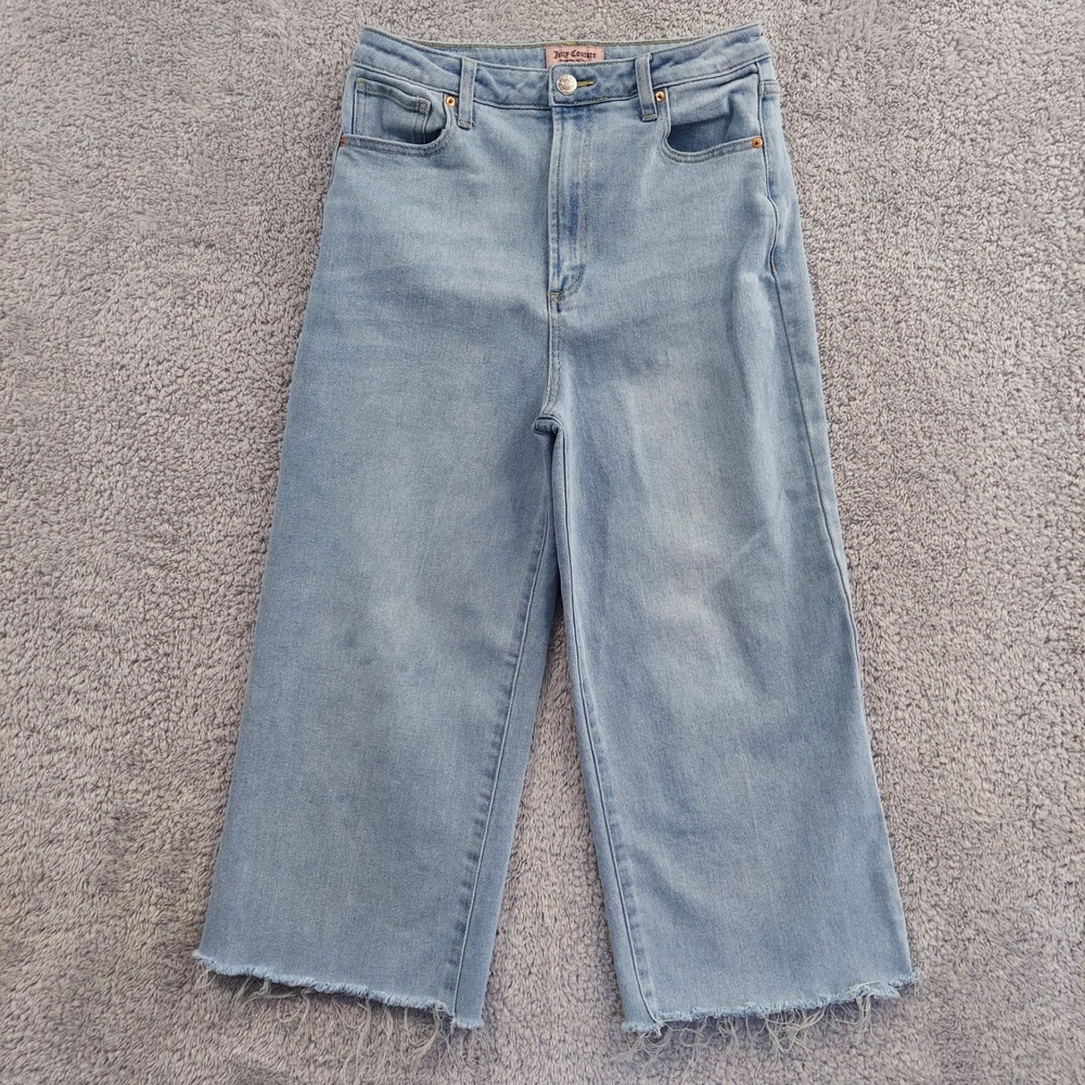 Juicy Couture Wide Leg Jeans Women's 30 Light Wash Raw Hem Cropped High Rise